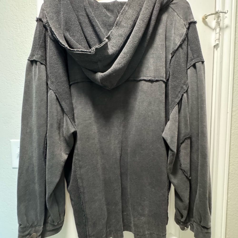 POL Black Hooded Pullover Sweatshirt with Button Placket - Picture 2 of 2